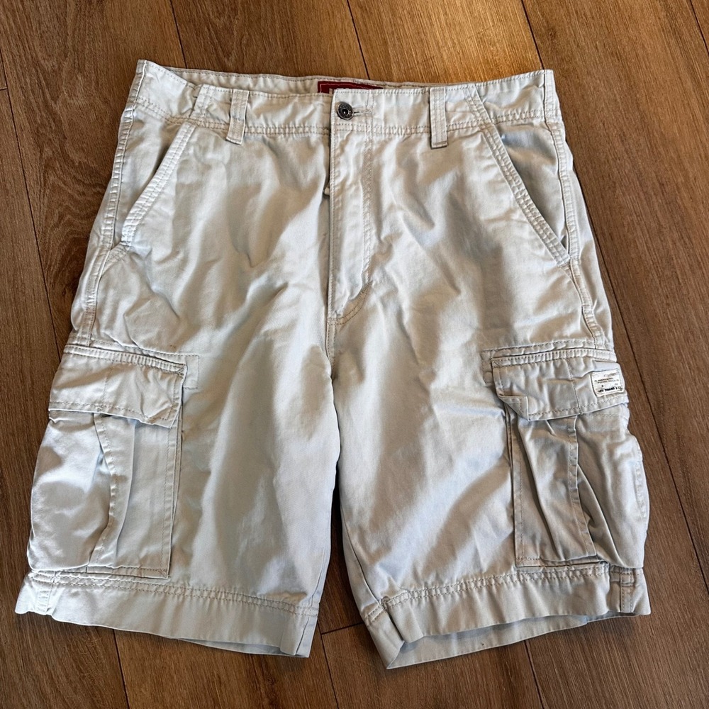Levis Mens Cargo‎ Shorts Khaki Tan 100% Cotton Utility Multi Pocket W36